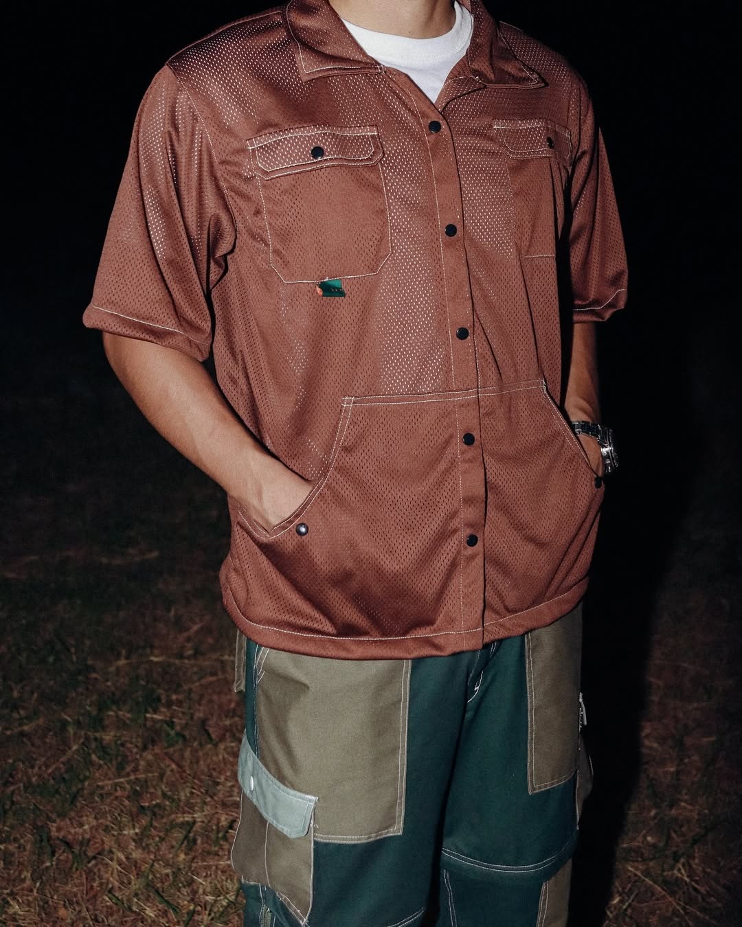 HUNT AND HARVEST BROWN MESH CAMP SHIRT