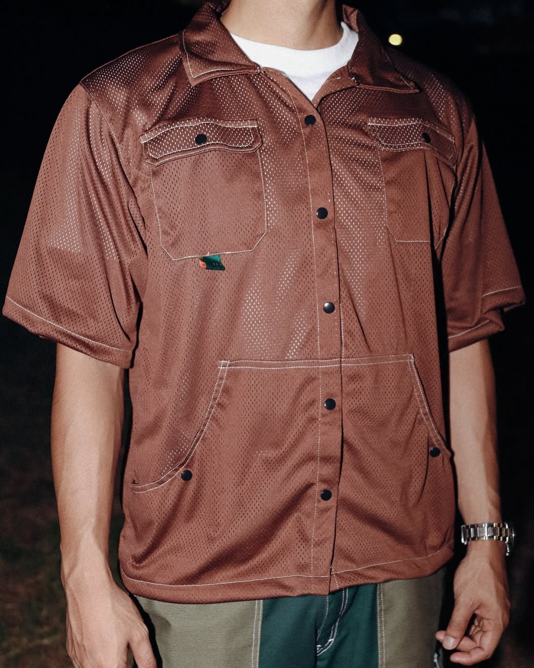 HUNT AND HARVEST BROWN MESH CAMP SHIRT